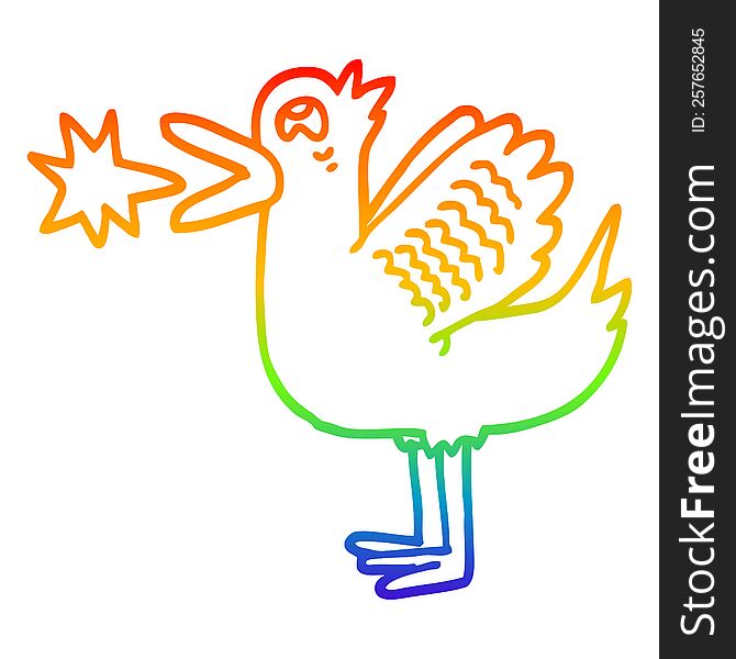 Rainbow Gradient Line Drawing Cartoon Quacking Duck