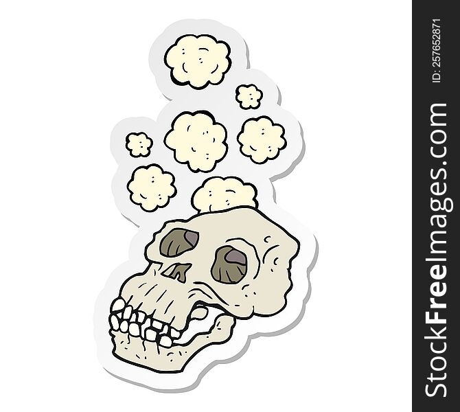 sticker of a cartoon ancient skull