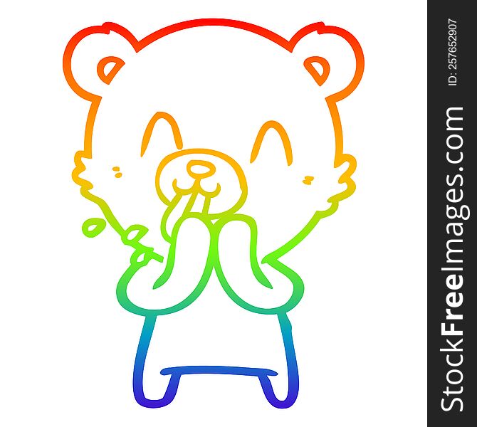 rainbow gradient line drawing of a rude cartoon bear