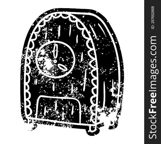 grunge distressed icon of an old fashioned clock. grunge distressed icon of an old fashioned clock