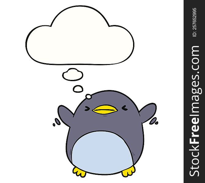 Cute Cartoon Flapping Penguin And Thought Bubble