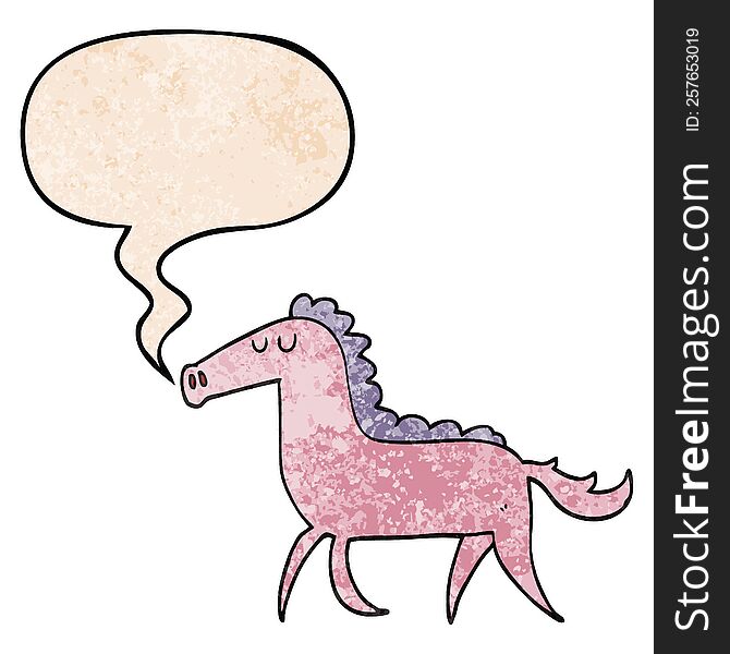 Cartoon Horse And Speech Bubble In Retro Texture Style
