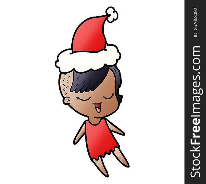 happy hand drawn gradient cartoon of a girl wearing santa hat. happy hand drawn gradient cartoon of a girl wearing santa hat