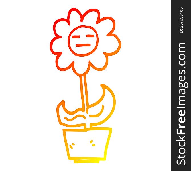 warm gradient line drawing of a cartoon flower in pot