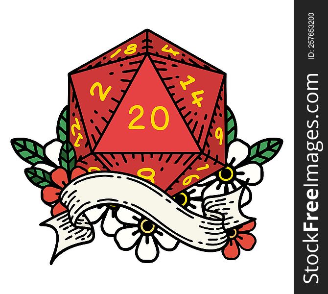 natural twenty D20 dice roll illustration