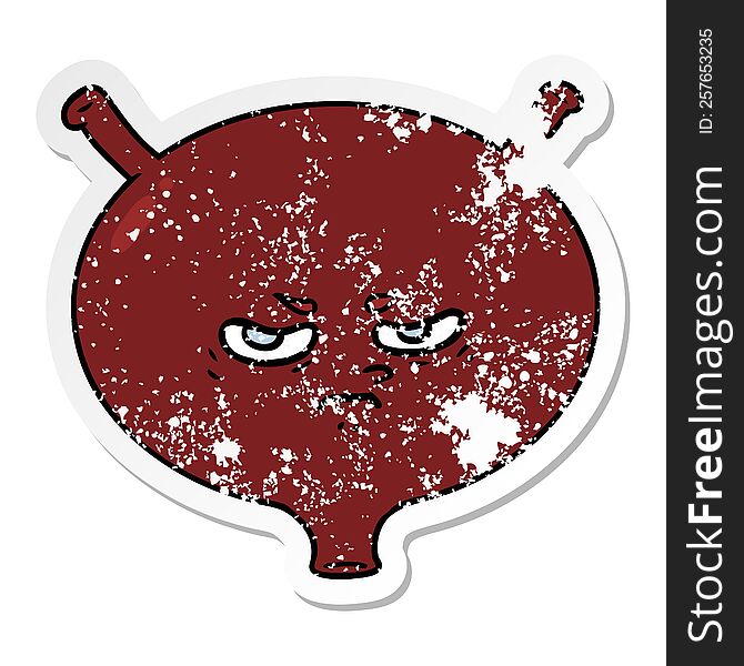 distressed sticker of a cartoon angry bladder