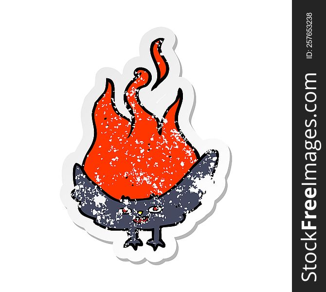 Retro Distressed Sticker Of A Cartoon Flaming Halloween Bat