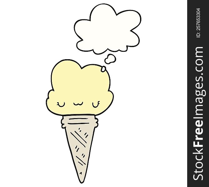 cartoon ice cream with face with thought bubble