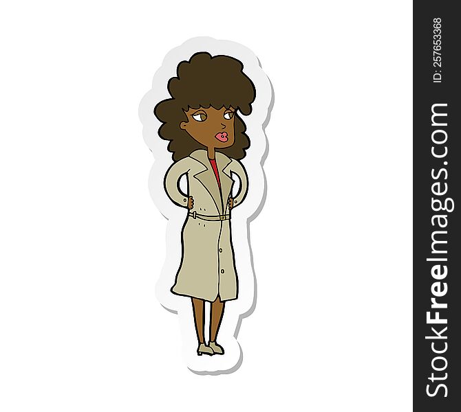 Sticker Of A Cartoon Woman In Trench Coat