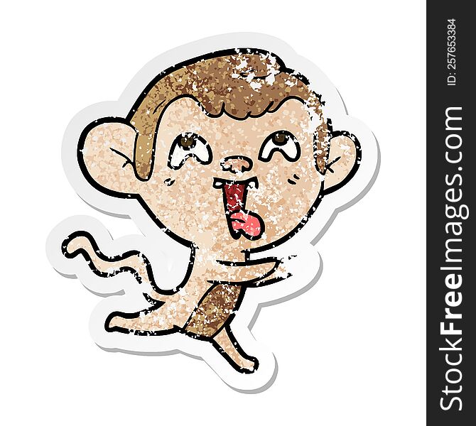 Distressed Sticker Of A Crazy Cartoon Monkey Running
