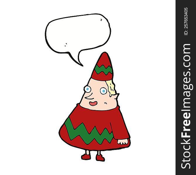 cartoon elf with speech bubble