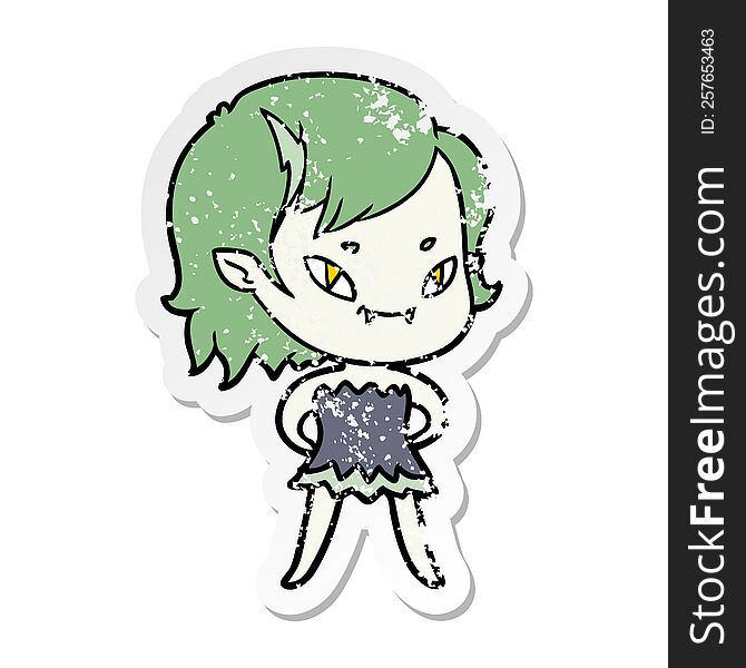 distressed sticker of a vampire girl in dress