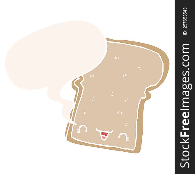 Cute Cartoon Slice Of Bread And Speech Bubble In Retro Style