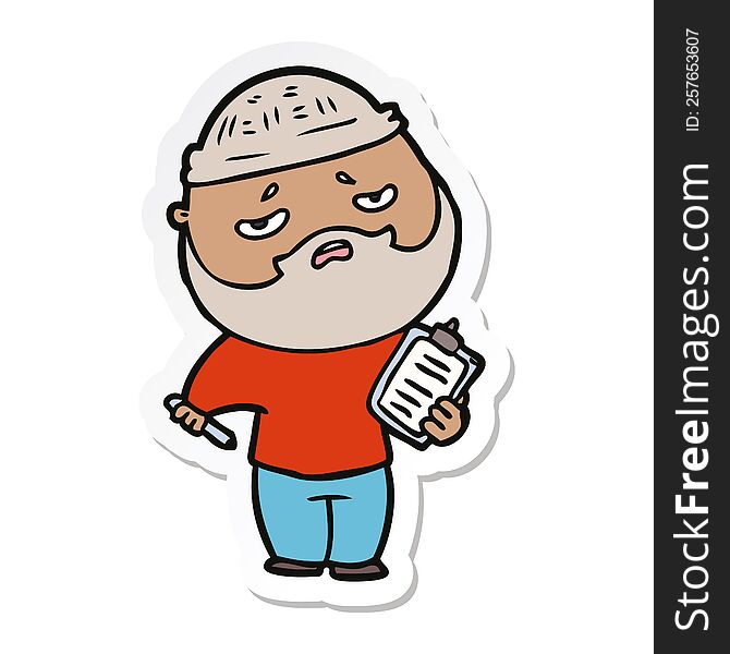 Sticker Of A Cartoon Worried Man With Beard