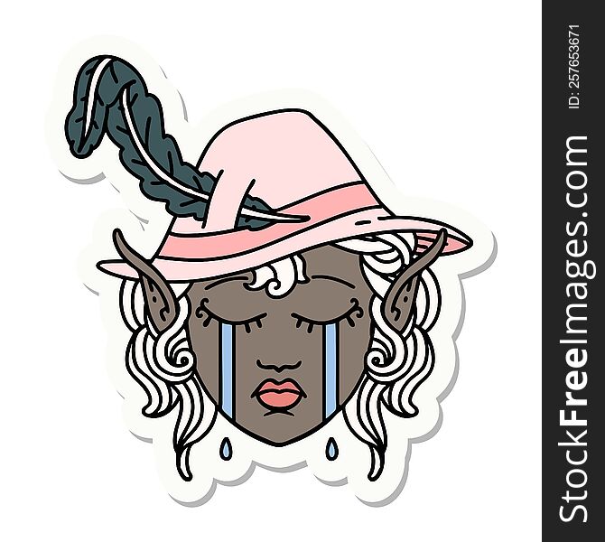 Crying Elf Bard Character Face Sticker