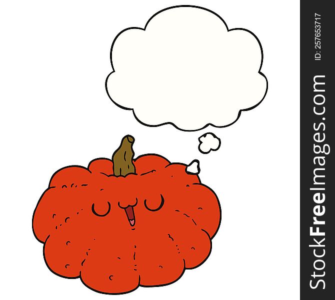 happy cartoon pumpkin with thought bubble. happy cartoon pumpkin with thought bubble