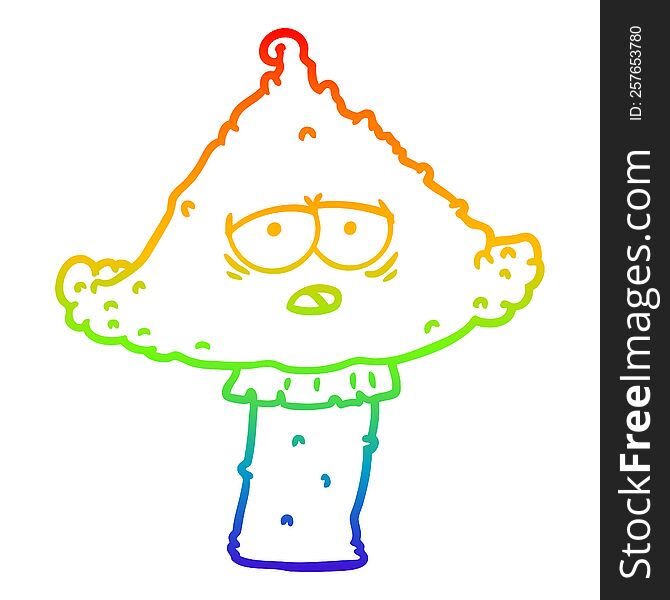 rainbow gradient line drawing of a cartoon mushroom with face