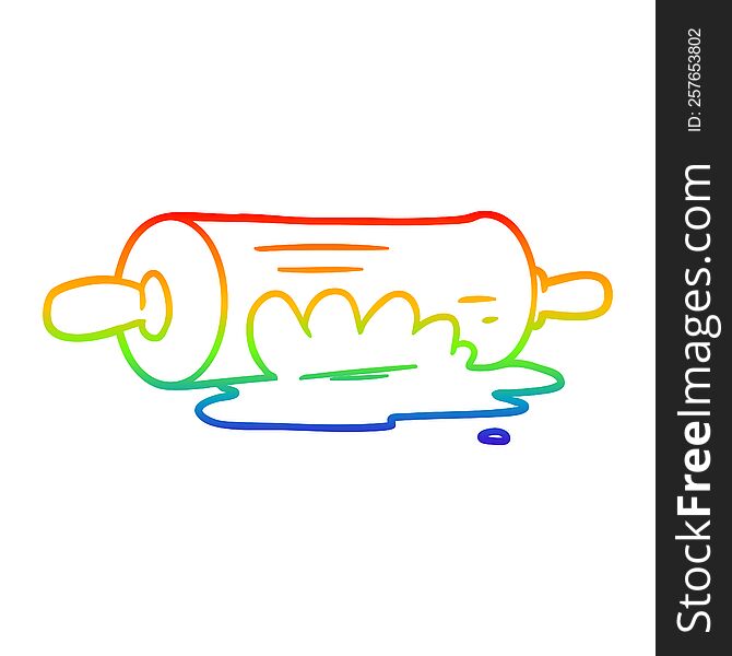 rainbow gradient line drawing of a cartoon rolling pin