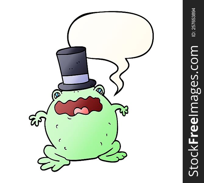 cartoon toad wearing top hat with speech bubble in smooth gradient style
