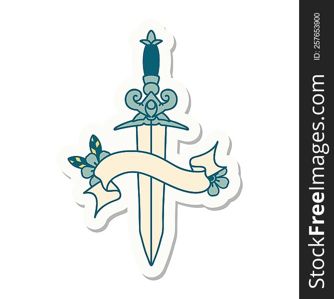 tattoo style sticker with banner of a dagger. tattoo style sticker with banner of a dagger