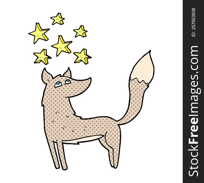Cartoon Wolf With Stars
