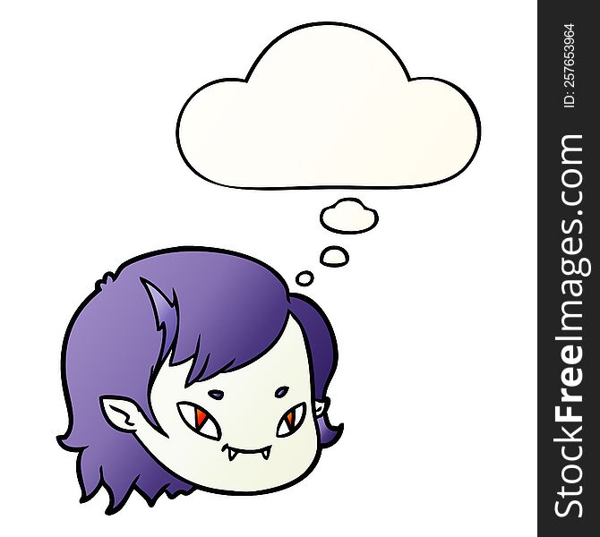 Cartoon Vampire Girl Face And Thought Bubble In Smooth Gradient Style