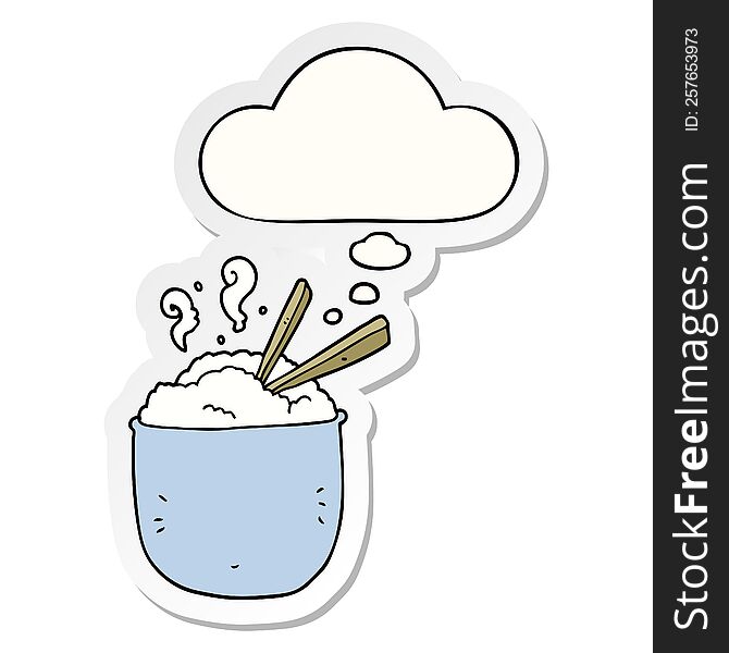 Cartoon Bowl Of Rice And Thought Bubble As A Printed Sticker