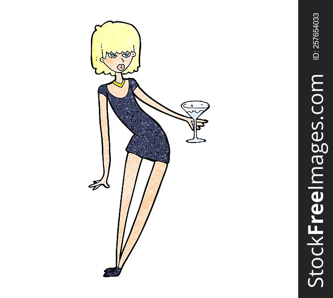 cartoon woman with cocktail