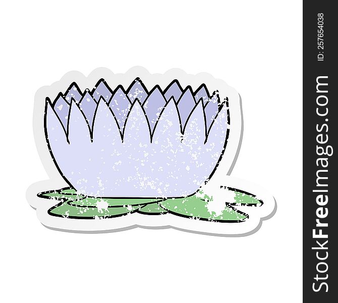 distressed sticker of a cartoon waterlily