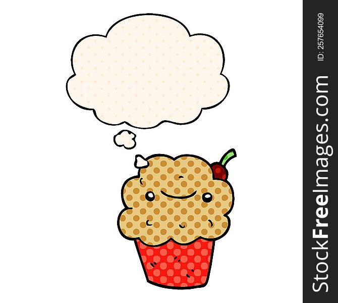 Cartoon Cupcake And Thought Bubble In Comic Book Style