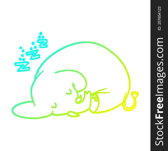 cold gradient line drawing of a cartoon sleeping elephant