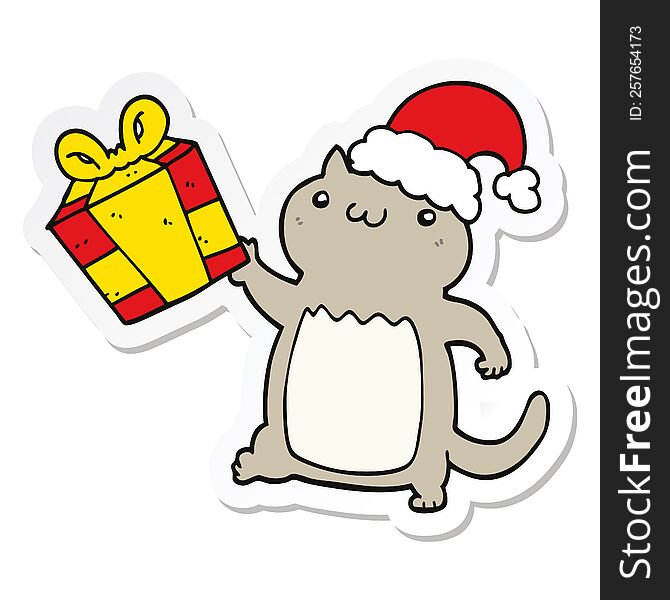 sticker of a cute cartoon christmas cat