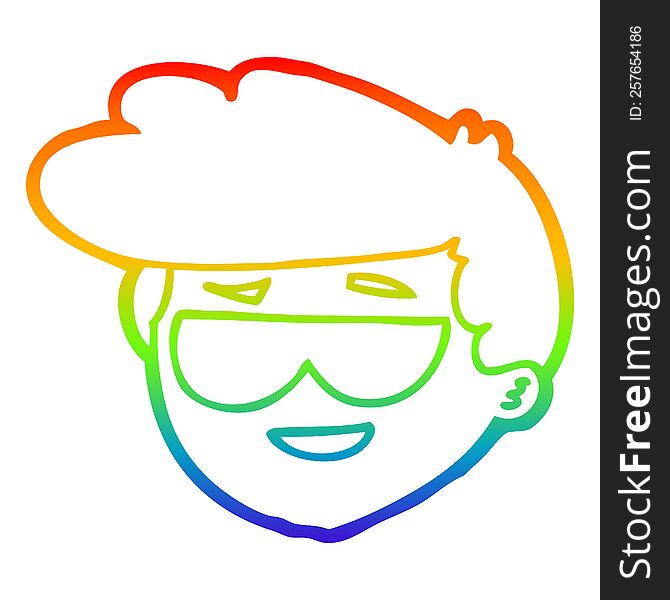 rainbow gradient line drawing of a cartoon boy wearing sunglasses
