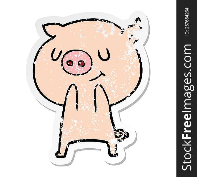 Distressed Sticker Of A Happy Cartoon Pig