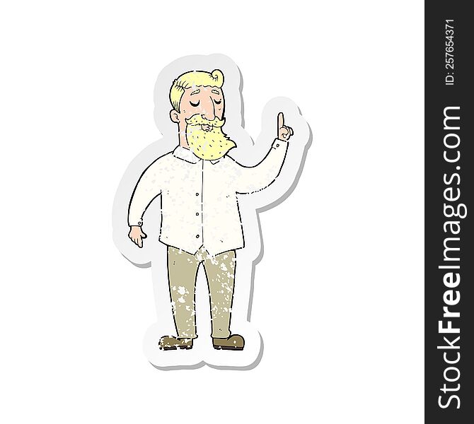 Retro Distressed Sticker Of A Cartoon Bearded Man With Idea