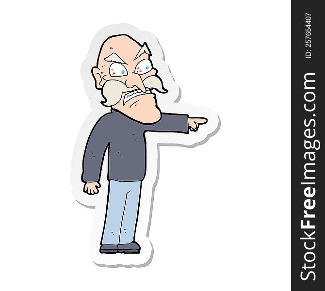 Sticker Of A Cartoon Furious Old Man