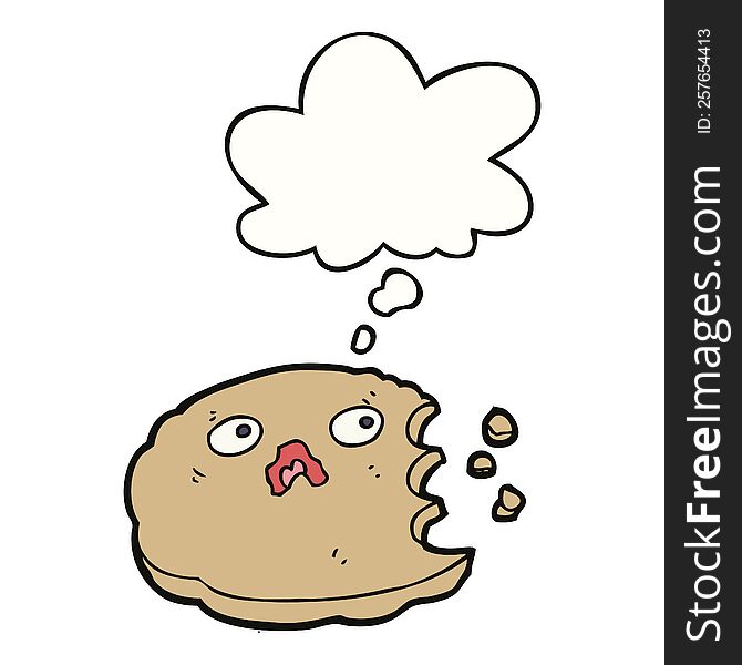 cartoon bitten cookie with thought bubble. cartoon bitten cookie with thought bubble