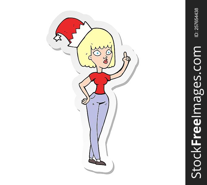 sticker of a cartoon woman wearing christmas hat