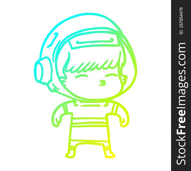 Cold Gradient Line Drawing Cartoon Curious Astronaut
