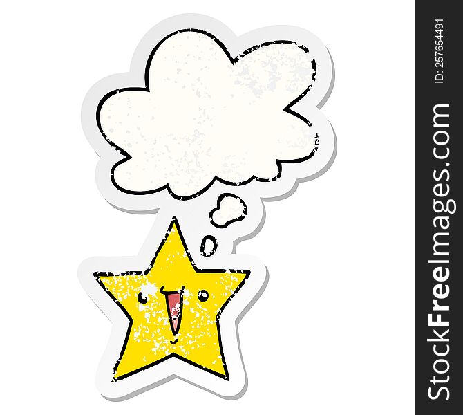 cartoon star with thought bubble as a distressed worn sticker
