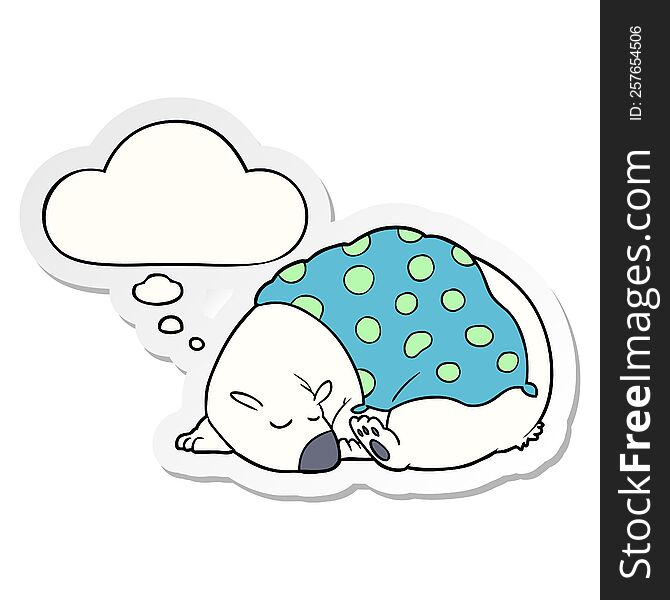 cartoon polar bear sleeping with thought bubble as a printed sticker