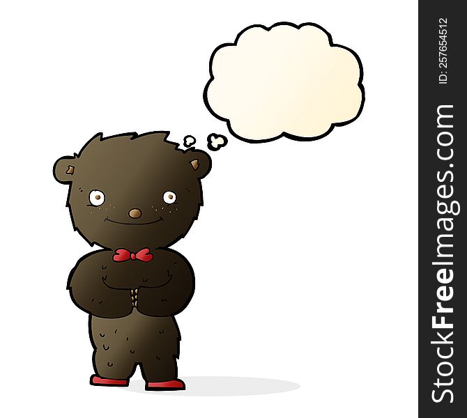 cartoon little black bear with thought bubble