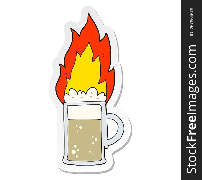 sticker of a cartoon flaming tankard of beer