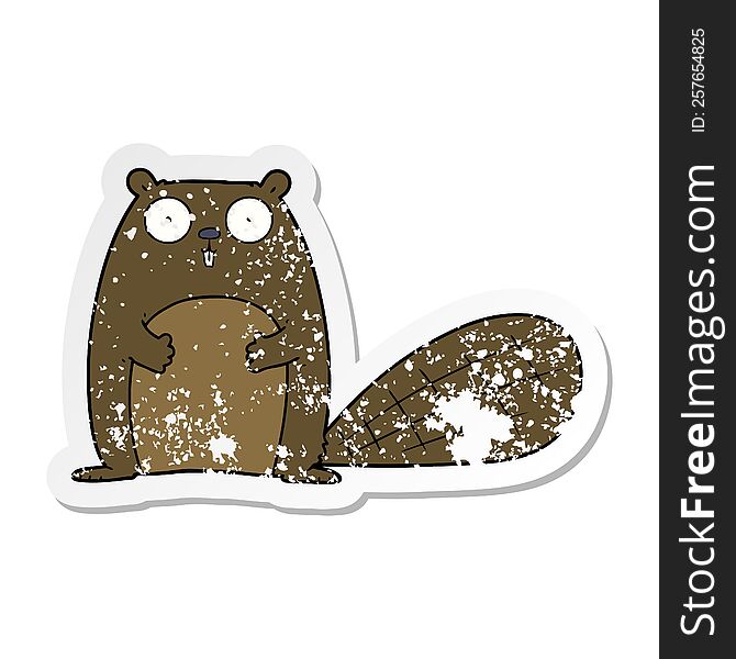 Distressed Sticker Of A Cartoon Beaver