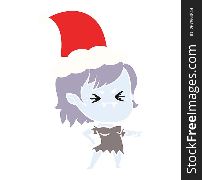 Annoyed Flat Color Illustration Of A Vampire Girl Wearing Santa Hat