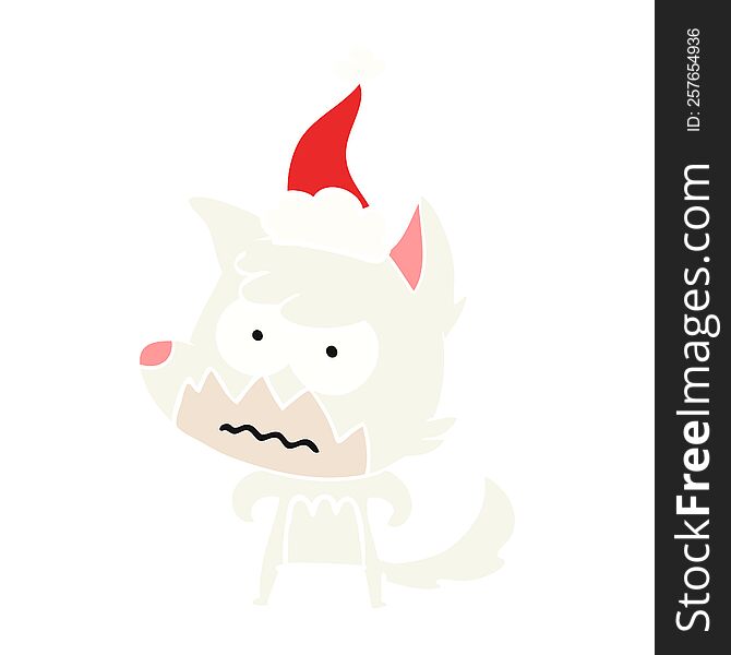 Flat Color Illustration Of A Annoyed Fox Wearing Santa Hat