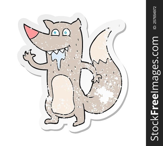 Retro Distressed Sticker Of A Cartoon Hungry Wolf