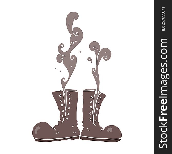 Flat Color Illustration Of A Cartoon Steaming Army Boots