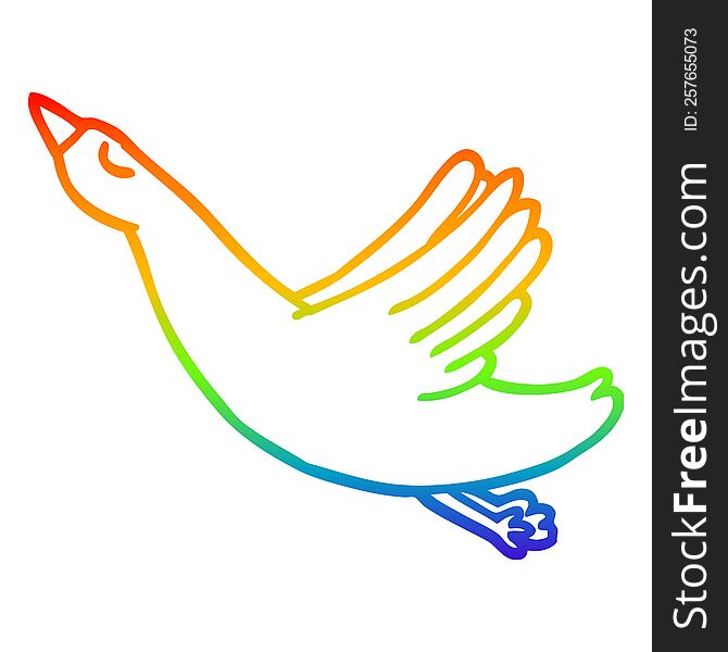 Rainbow Gradient Line Drawing Cartoon Flying Duck