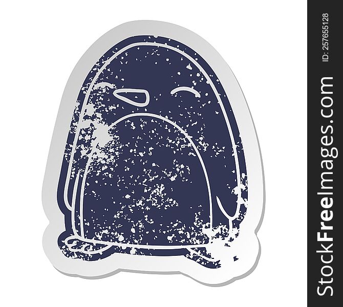 Distressed Old Sticker Of A Cute Penguin